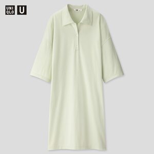 【新品・M・ライトグリーン】ユニクロ×ルメール■Uniqlo U ユニクロユー ポロワンピース(5分袖) カジュアルな1枚。大きめの襟がアクセント