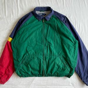 90s Ralph Lauren 裏フリース ジャケット L マルチカラー ビンテージ ブルゾン スウィングトップ POLO ラルフローレン