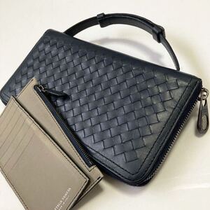 ★BOTTEGA VENETA ボッテガ オーガナイザー トラベルケース 財布 イントレ メンズ 紺 中古【鑑定済み 本物保証】