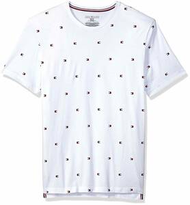 ts-09T3346-121LAIT-XL トミーヒルフィガー TOMMY HILFIGER 半袖Ｔシャツ クルーネック ロゴ 総柄 USサイズ ホワイト XL