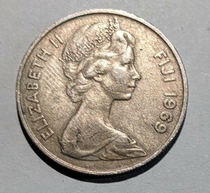 ’1969　フィジー 10セント 　FIJI　10CENTS　硬貨　エリザベス2世　流通品