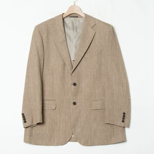 【1円スタート】BURBERRY LONDON バーバリー 千鳥格子テーラードジャケット 肩パッド 2ボタン 背抜き 毛麻絹 ベージュ系 100-90-180 日本製