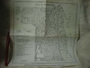 [英語　送料無料 地図・MAP]　CITY of EVANSTON　エヴァンストン市　「LAKE　MICIGAN」の沿岸 　1枚もの地図　1980年代？