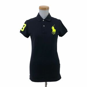 m529-9 RALPH LAUREN ラルフローレン THE SKINNY POLO 半袖 ポロシャツ トップス カットソー ビッグポニー 刺繍 ブラック レディース S