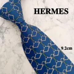 HERMES◆ハイブランドネクタイ　チェーンベルト柄　ブルー系