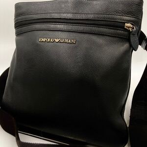 1円 【現行型】 EMPORIO ARMANI エンポリオアルマーニ ショルダーバッグ レザー ビジネス ロゴ金具 メンズ 斜め掛け ブラック 黒 ボディ 