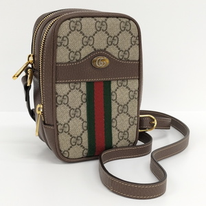 【中古】GUCCI ショルダーバッグ オフィディア GGスプリーム PVC レザー シェリーライン ベージュ ブラウン 546595