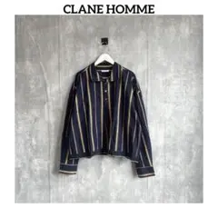 CLANE HOMME クラネ　配色　ストライプ　ハーフボタン　襟付き　シャツ