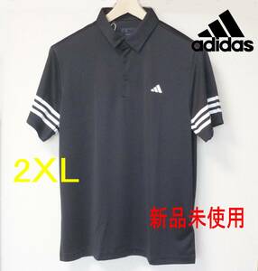 大きいサイズ◆新品◆送料無料●(メンズ2XL)アディダス adidas 黒/ブラック 3st半袖ポロシャツ /ゴルフウェアーにも/定価8250円