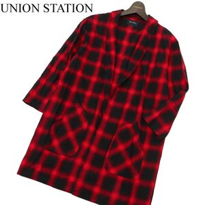 UNION STATION ユニオンステーション メンズビギ グランジ チェック柄★ 羽織り スプリングコート Sz.M　メンズ 赤 × 黒　C3T01016_2#O