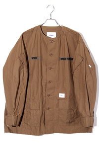 21SS WTAPS ダブルタップス SIZE:3 SCOUT LS COTTON.RIPSTOP スカウト 長袖ノーカラーシャツ BROWN ブラウン 211WVDT-SHM06 /● メンズ