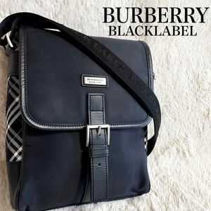 美品 バーバリーブラックレーベル レザー チェック ショルダーバッグ 斜め掛け BURBERRY BLACK LABEL クロスボディ