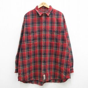 XL/古着 アバクロンビー 長袖 ブランド シャツ メンズ 90s 大きいサイズ ロング丈 コットン 赤他 レッド チェック 24jan25 中古 トップ