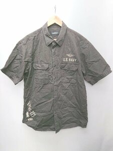 ◇ AVIREX アヴィレックス FADE WASH SCRIBBLED SHIRT 半袖 シャツ サイズXL ブラック メンズ P