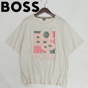 ◆HUGO BOSS ヒューゴ ボス ロゴ 刺繍 コットン 半袖 Tシャツ トップス カットソー アイボリー L