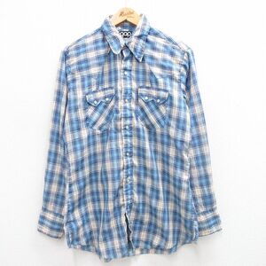 L/古着 ギャップ GAP 長袖 ウエスタン シャツ メンズ 80s ロング丈 薄紺他 ネイビー チェック 24jan10 中古 トップス