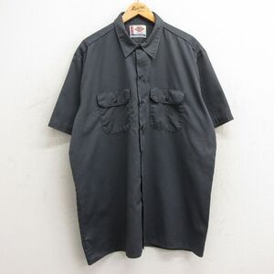 XL/古着 ディッキーズ Dickies 半袖 ワーク シャツ メンズ 大きいサイズ 濃グレー 24apr08 中古 トップス