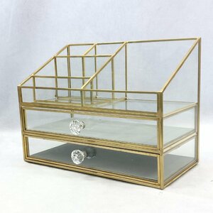 Francfranc フランフラン GLASS ORGANIZER DRAWER ガラスオーガナイザー ドロワー ガラス製 ゴールド系 ブランド インテリア 収納