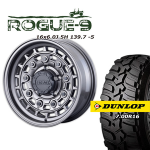 FARM ROGUE-9 マットガンメタリック 16×6J/5H -5 ダンロップ グラントレックMT2 7.00R16 ナロータイプ 4本セット