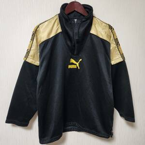 希少 90年代 90s 古着 PUMA プーマ ヒットユニオン製 ジャージトレーナー 黒×金 ビックロゴ メンズMサイズ ビンテージ古着