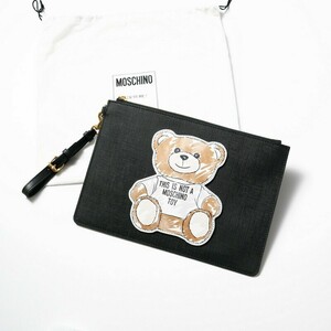 GK4355：■未使用品■Moschino モスキーノ テディベア クラッチバッグ ハンドバッグ 鞄 2A8444 マチなし ブラック 黒系 イタリア製