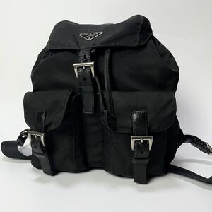 美品 PRADA プラダ 三角ロゴ バックパック リュック テスートナイロン ブラック 黒 リュック レザー ポコノ NERO 巾着 メンズ レディース