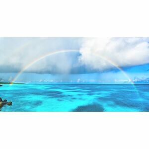 【パノラマS版】沖縄の海景色 幻想的な虹のアーチ 波照間島の鮮やかなレインボー 壁紙ポスター 1152mm×576mm はがせるシール式 M009S1