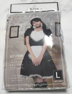 Ｈ★二度着用程度★Ｋｉｓｓ　コスチューム　ワンピース　カチューシャ　メイド服　Ｌサイズ　ＵＭＦＴー０４０４Ｆ　黒ハイソックスおまけ