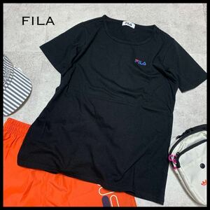 極美品 FILA フィラ Tシャツ 半袖 ロゴプリント入 スポーツウェア 黒 L