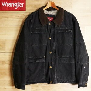 N5K/R7.29-1　アメリカ古着　Wrangler　ラングラー　裏ボア　ブラックデニムカバーオール　デニムジャケット　Gジャン　ジージャン　XL