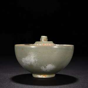 宋時代 汝窯 灰青釉 公道杯 唐物 中国美術 工芸品 高さ9cm 直径13.5cm【HB719】