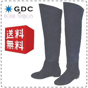 本革スエードロングブーツ 革底 ぺたんこ GDC Femme by BONNIE SPRINGS ジーディーシー本州送料無料 36 23cm 紺 U2506