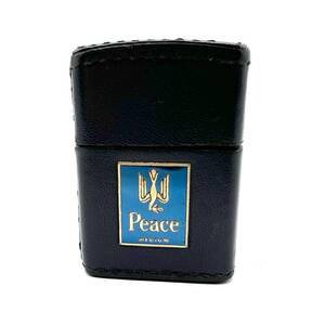 ■Zippo ジッポ ジッポー Peace ピース 革巻き レザー ブルー ネイビー ゴールドインナー インナーゴールド オイル ライター 2001年製