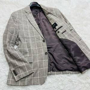 【未使用級/希少XLサイズ】BANANA REPUBLIC バナナリパブリック テーラードジャケット アンコン仕立て 麻混 リネン ウインドウペン柄 LL