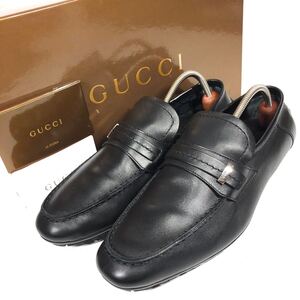 【グッチ】基準内 GUCCI 靴 25cm ロゴ金具 ドライビングシューズ ローファー スリッポン ビジネスシューズ レザー メンズ 伊製 40 EJ 箱