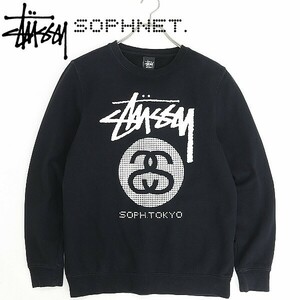 ◆STUSSY ステューシー×ソフネット Stock Link Crew Neck Sweat ロゴプリント スウェット トレーナー 黒 ブラック M