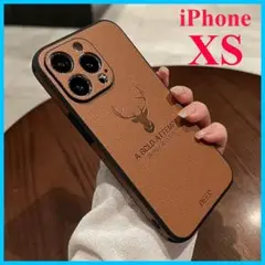 ブラウンiPhoneXSケース鹿ロゴPUレザースマホカバーiPhoneケース