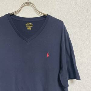 POLO RALPH LAUREN ポロ ラルフローレン 半袖 Tシャツ Tee Vネック カットソー プルオーバー 刺繍 ロゴ ネイビー メンズ サイズ XL ＊59