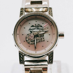 #151【動作品】Angel Heart エンジェルハート ブレス時計 アナログ 3針 ピンク文字盤 シルバー色 レディース ラインストーン 腕時計