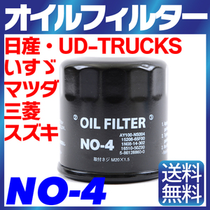 オイルフィルター NO-4 NISSAN 日産 マツダ スズキ いすゞ UD-TRUCKS 三菱 AD、キューブ、クルー 純正交換 送料無料（沖縄除く）