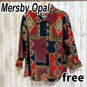 【シンプルコーデのポイントに】Mersby Opal 柄シャツ フリー ワインレッド シャツ 長袖