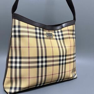 1円 BURBERRY バーバリーノバチェック PVC×レザー ワンショルダー ショルダーバッグ シャドーホース ベージュ×ブラウン 正規品本物