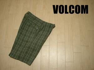 VOLCOM STONE好配色チェックショートパンツ美品W32カーキオリーブ正規ボルコムストーンワークハーフショーツSURFサーフ