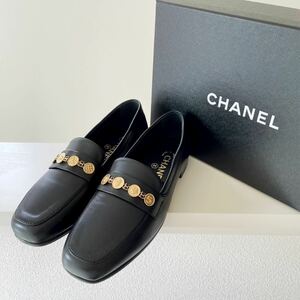 CHANEL ラムスキン コイン ローファー モカシン 37.5 黒 シャネル　ブラック　新品