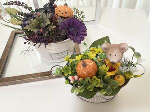 ハロウィン　！！早割！！　　2個セット！！幸せ四つ葉　フラワーハロウィン　小物　ねずみ・　　かぼちゃ　ハロウィン置物 インテリア