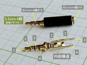 管理番号＝4E128　　　φ3.5mm　4極変換アダプター　　CTIA⇔OMTP　　1個　　