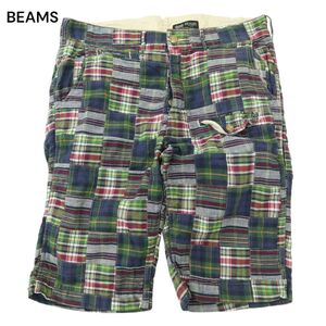 BEAMS ビームス 春夏 パッチワーク★ マドラス チェック ショート パンツ Sz.L　メンズ　A4B02587_5#P