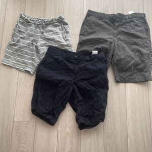 中古　ユニクロ　ハーフパンツ　3点セット　コットンボーダー　S、チノ　グレー　M、　チノ　ネイビー　M UNIQLO ショートパンツ