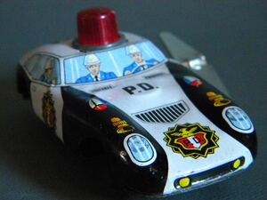 当時物 ★★PD POLICE パトカー 日本製ブリキ !! Ferrari 作動良好 Tin toy ゼンマイ走行 旧車「定形外/LP可」★★未使用 デッドストック品