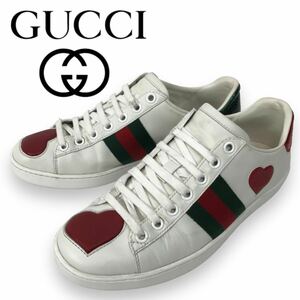 m17 GUCCI グッチ ACE エース ハート スニーカー ローカット シューズ 36 シェリーライン ホワイト レザー 435638 レディース 正規品